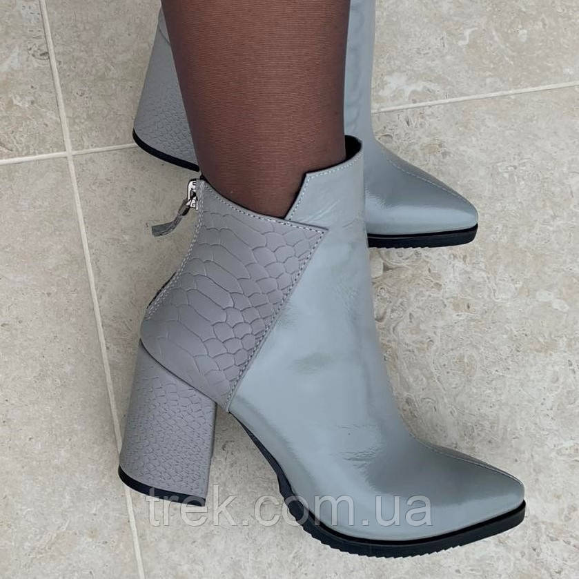 Черевики на каблуку шкіряні лакові сірі /23302/ 35р, фото 1