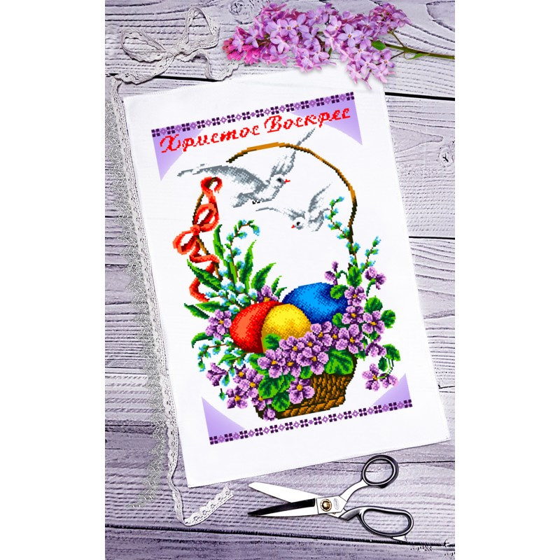 Схема вишивки бісером на габардині великодній Рушник РП-065