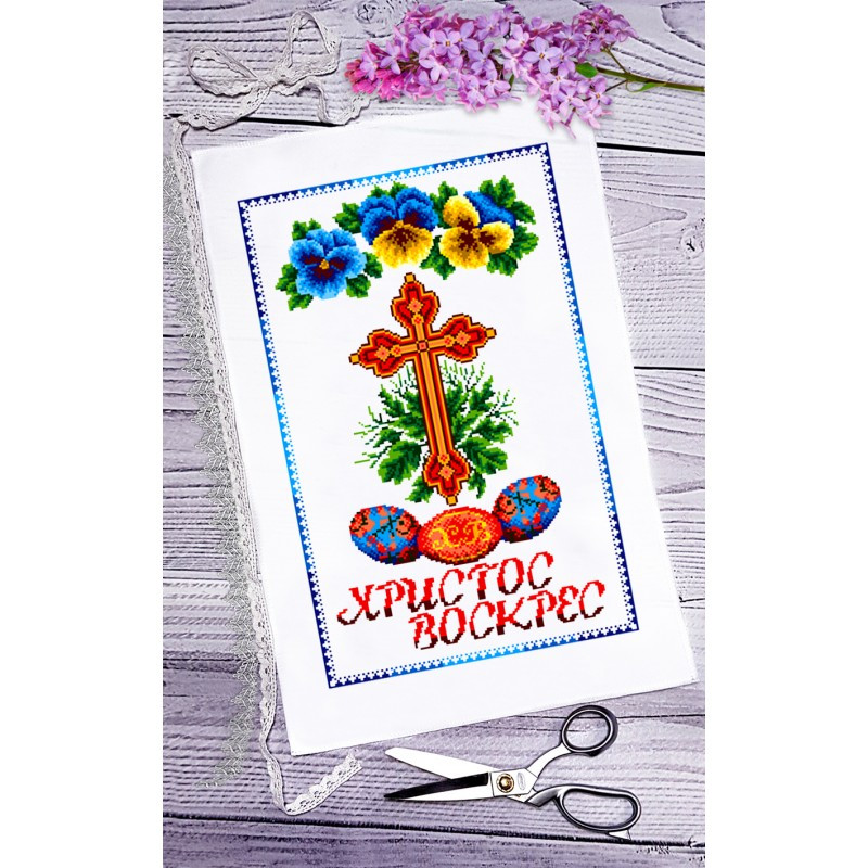 Схема вишивки бісером на габардині великодній Рушник РП-055