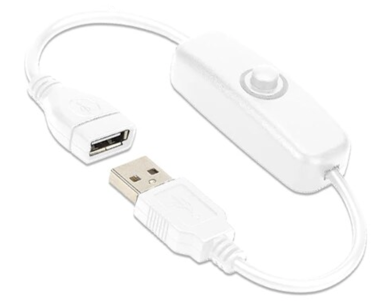 Кабель USB тато-мама з вимикачем для світлодіодних стрічок та іншого, 20см, кругла кнопка, білий