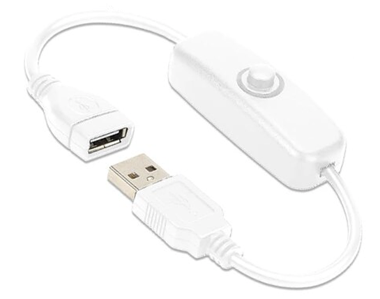 Кабель USB тато-мама з вимикачем для світлодіодних стрічок та іншого, 20см, кругла кнопка, білий, фото 1