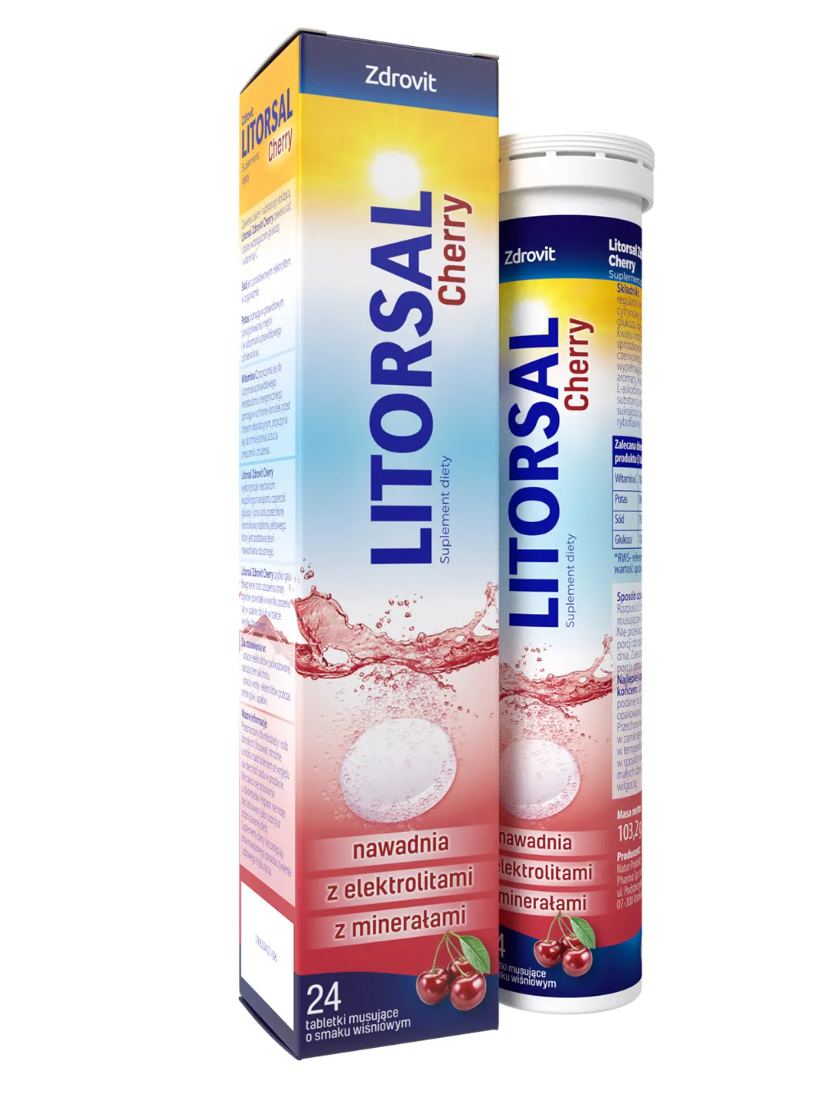 Litorsal Zdrovit Cherry спортивний напій із калієм, натрієм, вітаміном С, смак вишня, 24 шипучих табл. До 08/2025