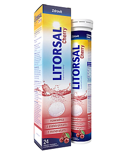 Litorsal Zdrovit Cherry спортивний напій із калієм, натрієм, вітаміном С, смак вишня, 24 шипучих табл.