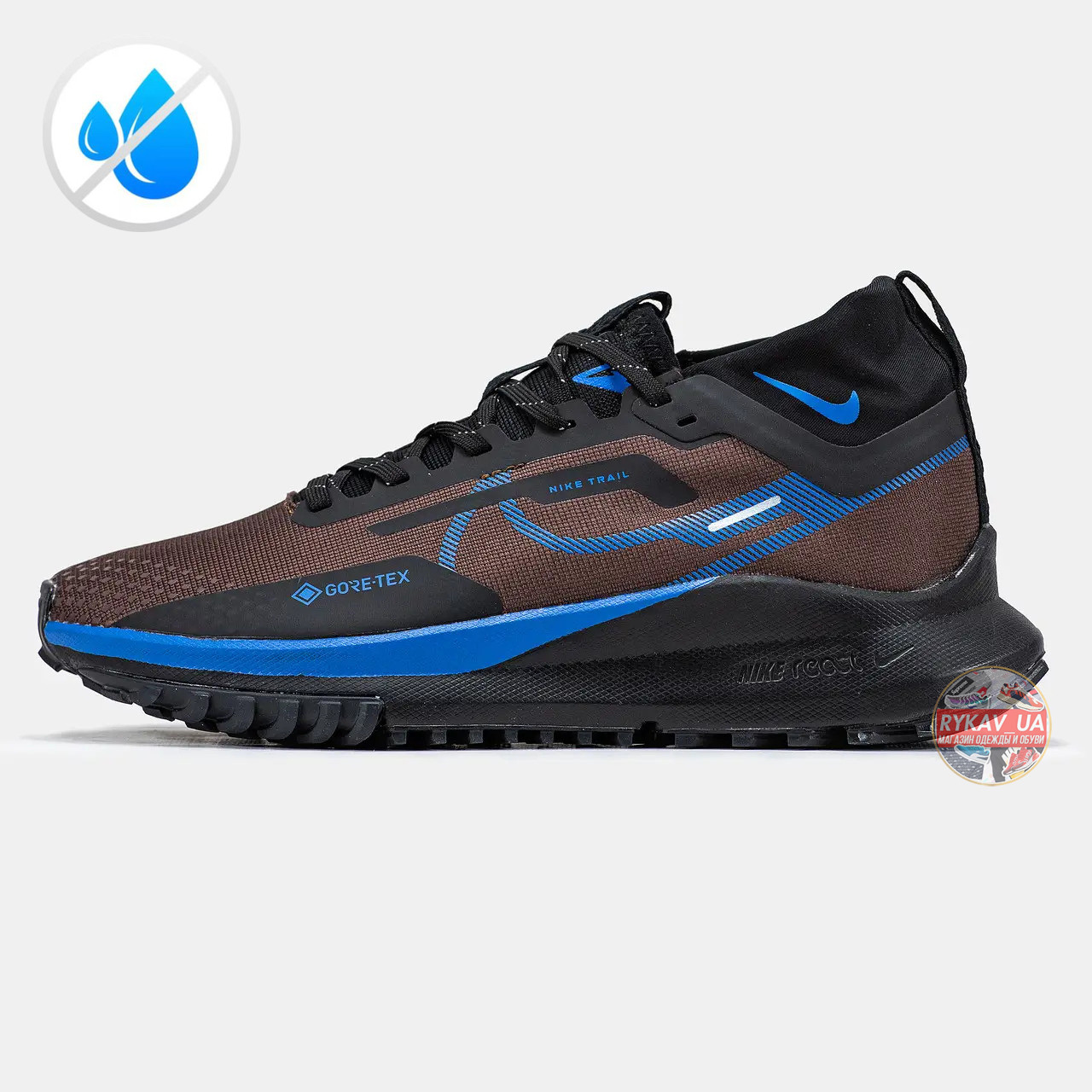 Чоловічі кросівки Nike React Pegasus Trail 4 Gore-Tex Brown Black Blue, коричневі кросівки найк реакт пегасус трейл 4 гор текс, фото 1