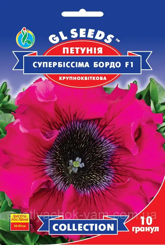 Петунія Супербіссіма Бордо F1 великобарвна ефективна низькоросла ароматна, пакування 10 гранул