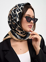 Женский платок коричневый, бежевый, черный, стильный легкий шарф, шелковый платок на голову, платок 90 см