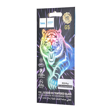Захисне скло Hoco Full screen silk screen HD tempered glass set for iP15 Plus (G5) Black, фото 3