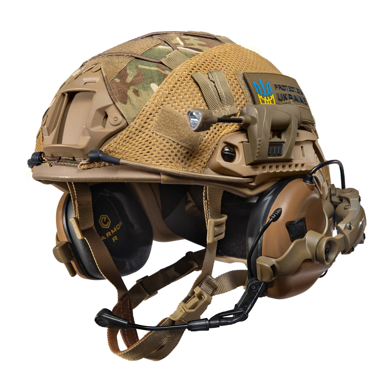 Шолом тактичний Fast Helmet NIJ IIIA + Навушники Earmor M32 MOD3 з чебурашкою + ліхтарик + кавер
