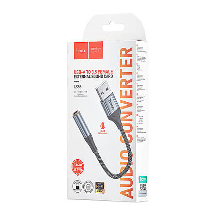 Адаптер Hoco LS36 Fresh external sound card USB to 3.5 Black, фото 2