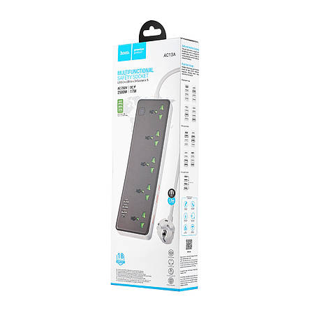 Мережевий фільтр Hoco AC13A Talento 5-position socket (1C3A) (EU) Black, фото 2