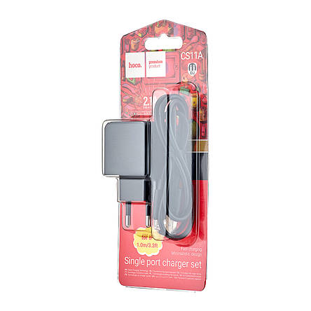 МЗП Hoco CS11A Ocean single port charger set (iP) (EU) Black, фото 2