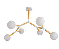 Стельова люстра-молекула з поворотним дерев'яним каркасом Brille з шістьма плафонами під цоколь Е27 IP20
