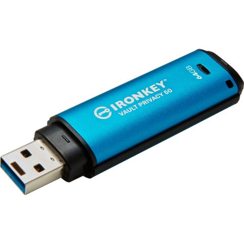USB флеш накопичувач Kingston 64GB IronKey Vault Privacy 50 Blue USB 3.2 (IKVP50/64GB) - фото 1 - id-p2087075584
