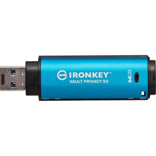 USB флеш накопичувач Kingston 64GB IronKey Vault Privacy 50 Blue USB 3.2 (IKVP50/64GB) - фото 4 - id-p2087075584