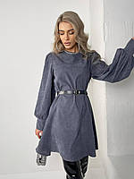 Женское стильное вельветовое платье с ремешком Коричневый