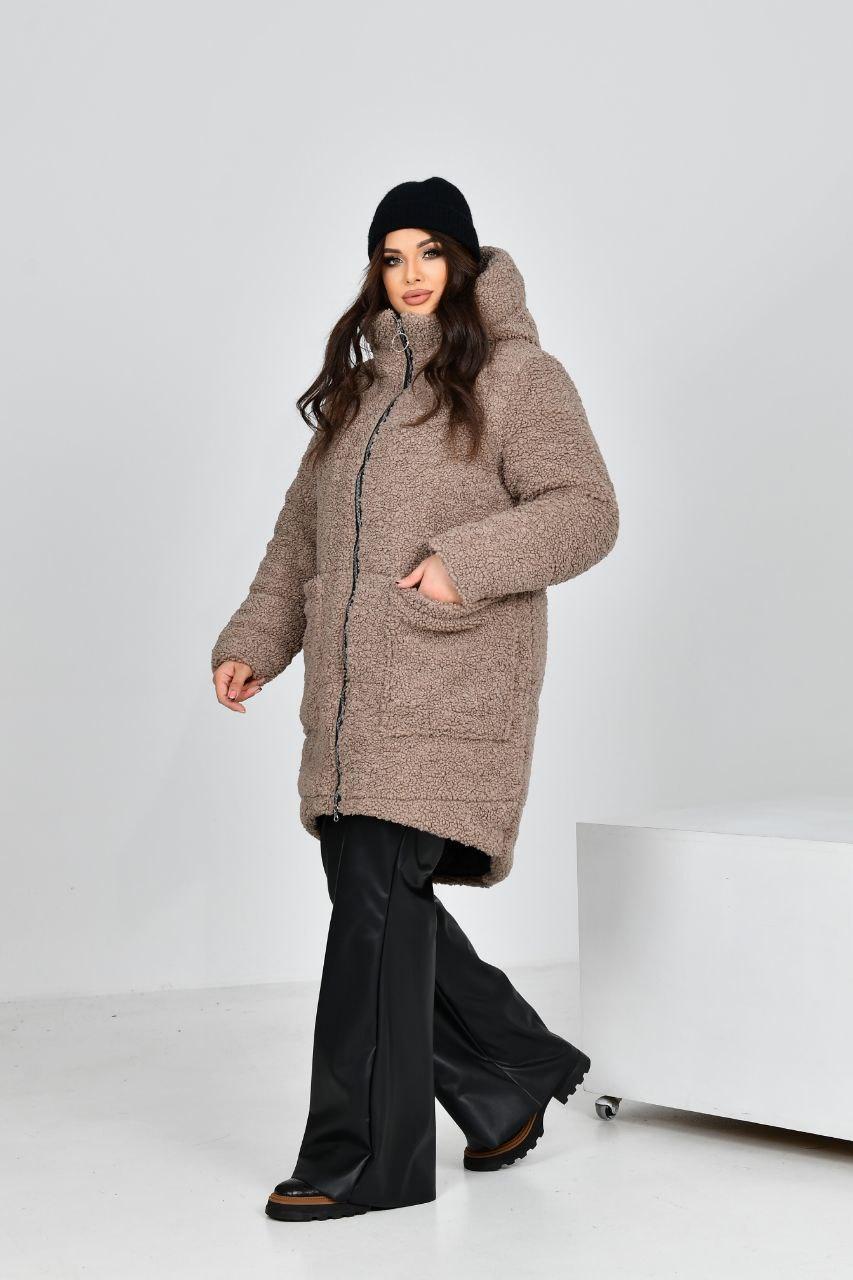 Женское стильное пальто из капюшоном 52, Мокко - фото 1 - id-p2087089228