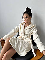Вкорочений жіночий махровий халат з двома кишенями 44, Мокко