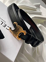 Женский черный кожаный ремень пояс triomphe belt Сeline с бляхой логотипом Селин 2 и 2,5 см