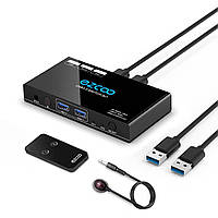 Ezcoo - Переключатель USB 3.0, 2 входа 4 выхода, ИК-дистанционный переключатель KVM для мыши клавиатуры и т.д.