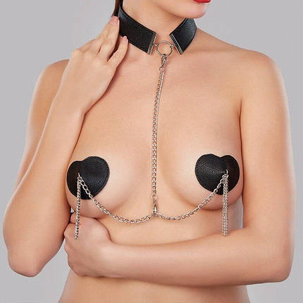 Пестіс-сердечка з китичками та чокером JSY Nipple Sticker RT236114 Black, фото 2
