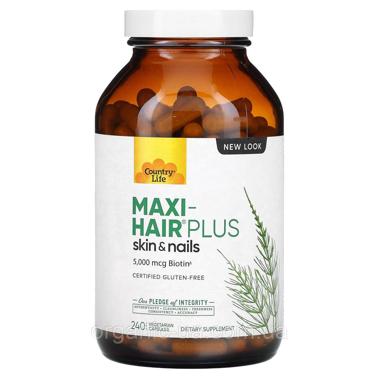 Country Life, Maxi-Hair Plus, 5000 мкг, 240 вегетаріанських капсул