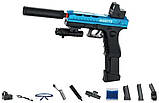 Водний водяний Пістолет Глок 817-435 Орбіган 35 см на акумуляторі, глушник, окуляри, магазин 3 шт. стріляє орбіз, фото 5