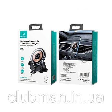 Тримач для мобільного Usams US-CD170 Magnetic Car Wireless Charging Phone Holder (Air Vent) 15 W (With Magnetic, фото 3