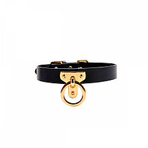 Нашийник-чокер з кільцем, італійська шкіра Leather Cosplay Choker UPKO, розмір L, фото 3