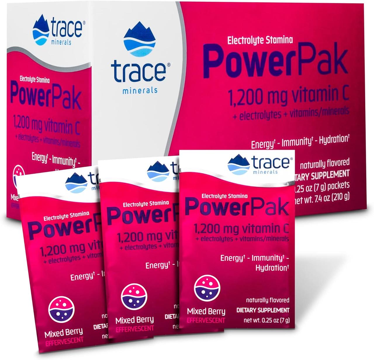 Trace Minerals Power Pak Mixed Berry / Вітамін C + електроліти + мультивітаміни Ягідний мікс 30 саше