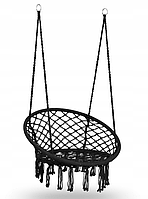 Плетеная садовая качеля гнездо подвесная BOHO Вlack круглая для детей 80 см
