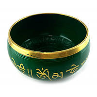 Чаша поющая бронзовая " Будда" зеленая (16.5х 8.7х 15.8 см)
