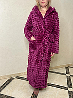 Жіночий довгий махровий халат із заходом із капюшоном