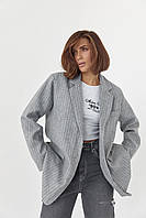 Женский однобортный пиджак в полоску - светло-серый цвет, L