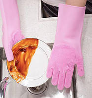 Перчатки для мытья посуды универсальные рукавички для уборки силиконовые Better Glove со щеткой