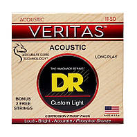 Струни для акустичної гітари DR STRINGS VERITAS COATED CORE ACOUSTIC GUITAR STRINGS - CUSTOM LIGHT (11-50)