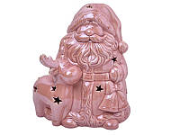 Фігурка декоративна з підсвічуванням Lefard Дід Мороз з оленем 919-262 16 см рожева