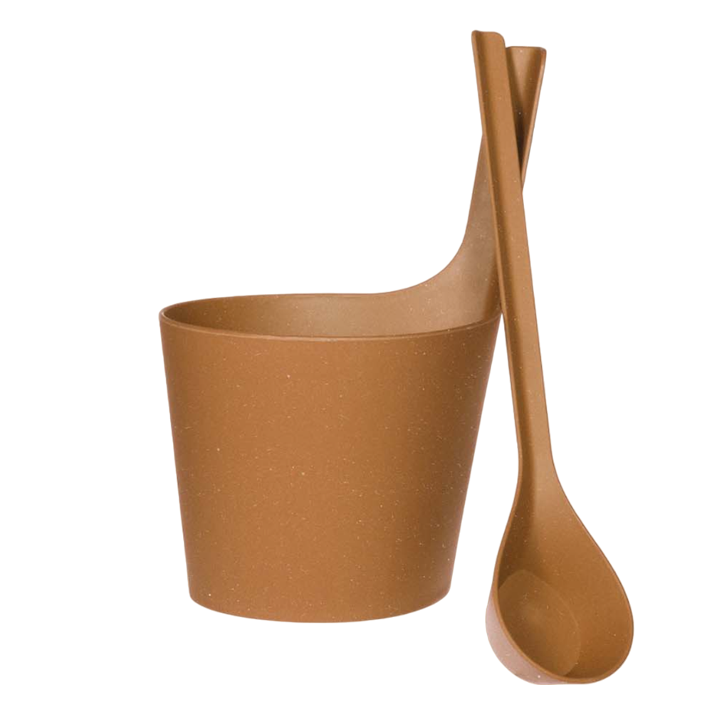 Комплект Rento біокомпозит (шайка + черпак), коричневий для лазні та сауни, фото 1