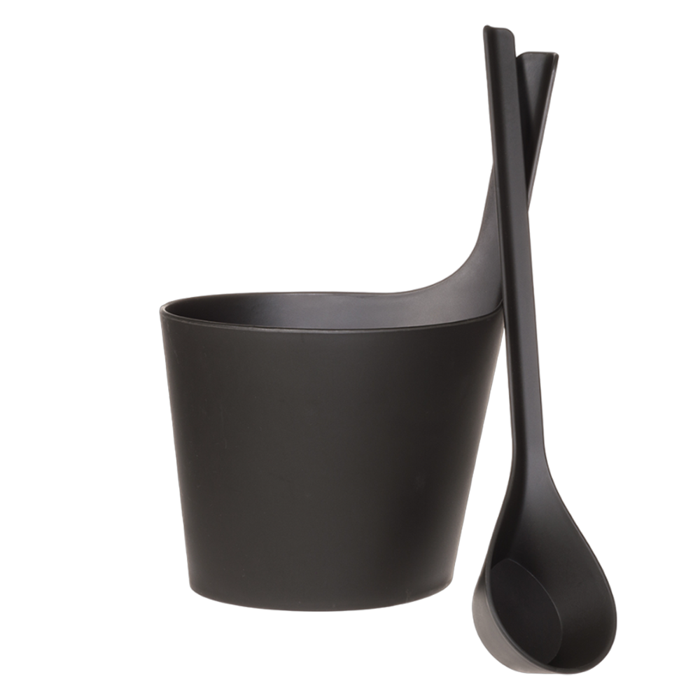 Комплект Rento біокомпозит (шайка + черпак), чорний для лазні та сауни, фото 1