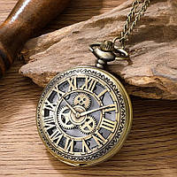 Часы кварцевые карманные в стиле винтаж декор римские цифры круглые цвет медный материал металл на цепочке