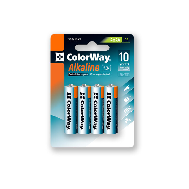 Батарейки ColorWay Alkaline Power лужні AA (4 шт.) (CW-BALR06-4BL)