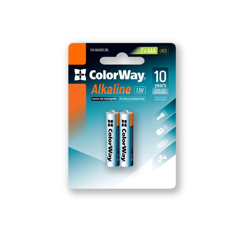 Батарейки ColorWay Alkaline Power лужні AAA (2шт) (CW-BALR03-2BL)