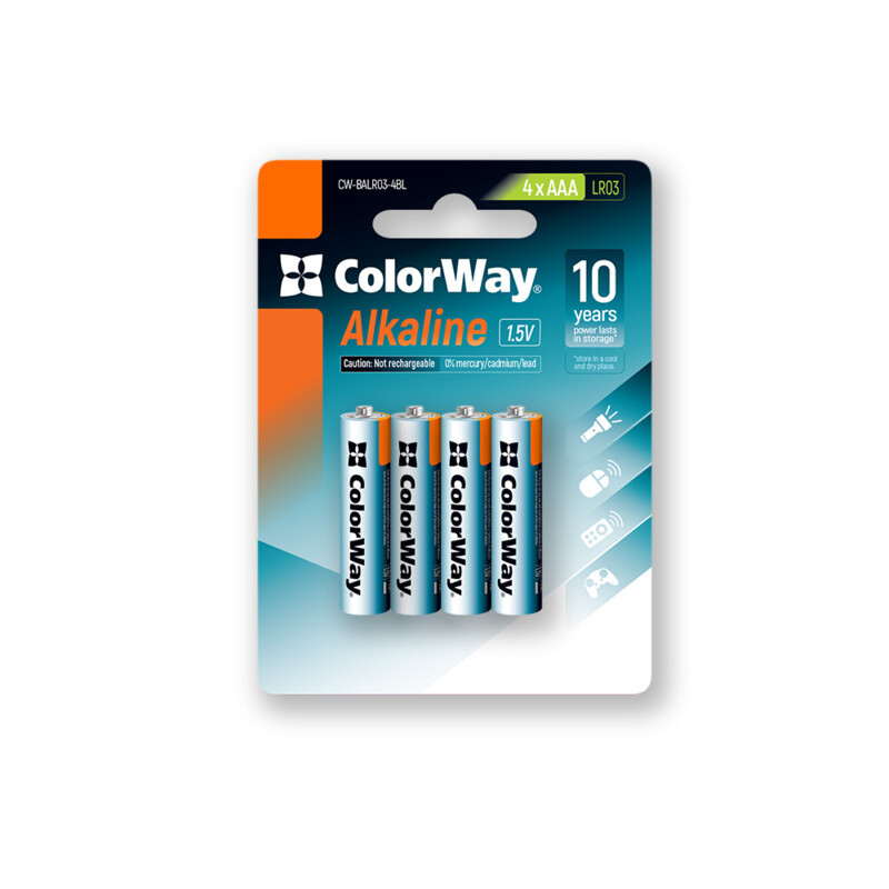 Батарейки ColorWay Alkaline Power лужні AAA (4 шт.) (CW-BALR03-4BL)