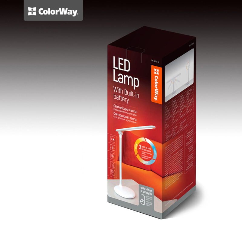 Настільна LED-лампа ColorWay з вбудованим акумулятором (CW-DL02B-W)