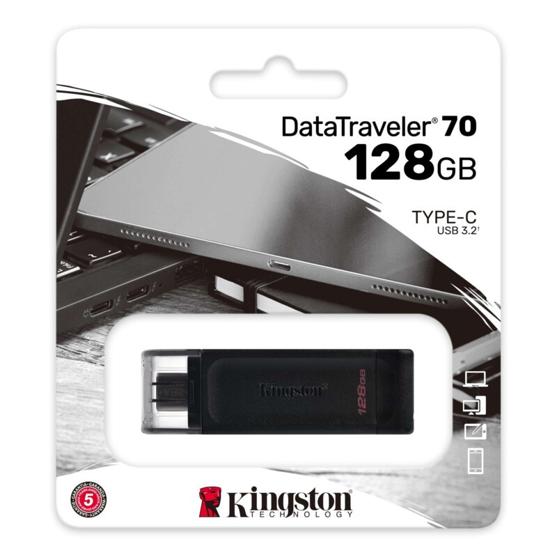 Флешнакопичувач USB 3.2 128 GB Type-C Kingston DataTraveler 70 Black (DT70/128GB)