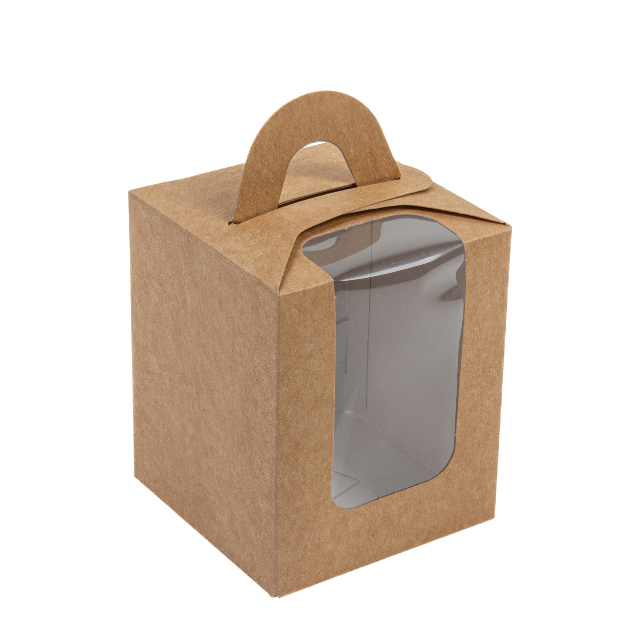 Коробка 90х90х110 (на 1 капкейк) з вікном та ручкою, крафт, фото 1