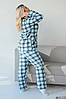 Р. 48-58 Жіночий флісовий домашній костюм 1278 з кофтою і штанами великих розмірів у клітинку, фото 3