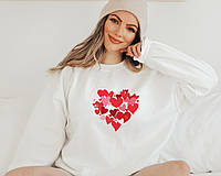 Стильный свитшот женский свободного кроя с принтом 3D сердца