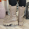 Черевики високі шкіряні жіночі на потовщеній підошві. Колір візон, фото 3