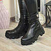 Черевики жіночі шкіряні на товщій підошві. Колір чорний, фото 3