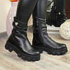 Черевики жіночі шкіряні на товщій підошві. Колір чорний, фото 4